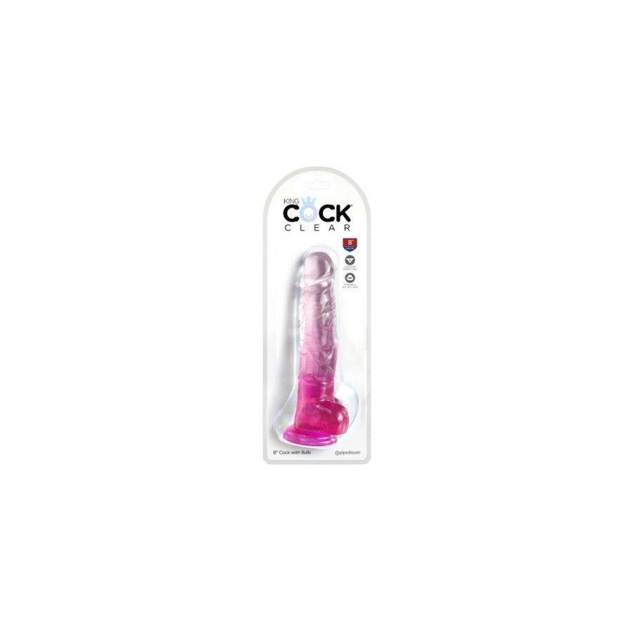 Realistisk Dildo Pipedream King Cock Clear TPE Pink #3