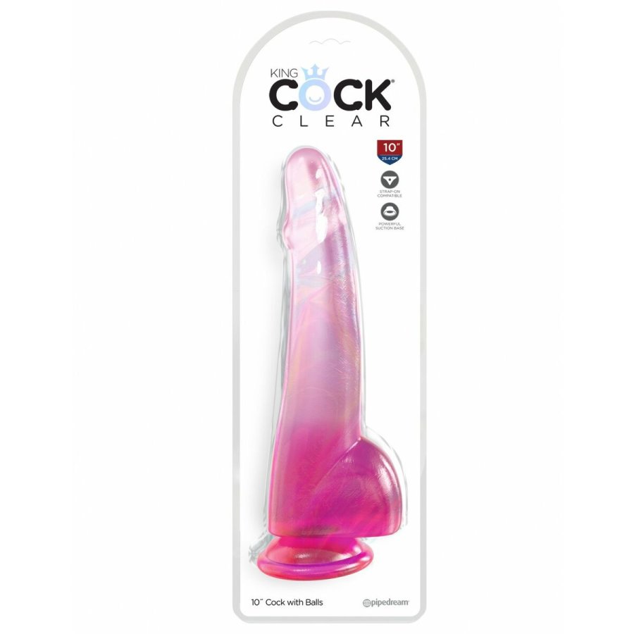 Realistisk Dildo Pipedream King Cock Clear TPE Pink #3