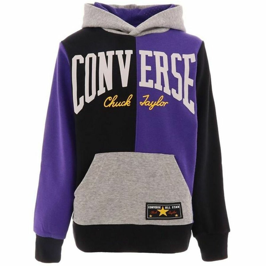 Sweatshirt med htte til piger Converse Throwback Split Block Sort Multifarvet #3