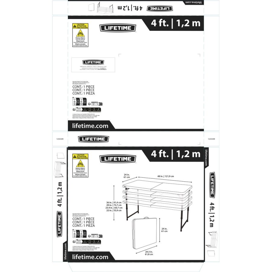 Sammenklappeligt bord Lifetime Hvid 122 x 91,5 x 61 cm Stl HDPE #7