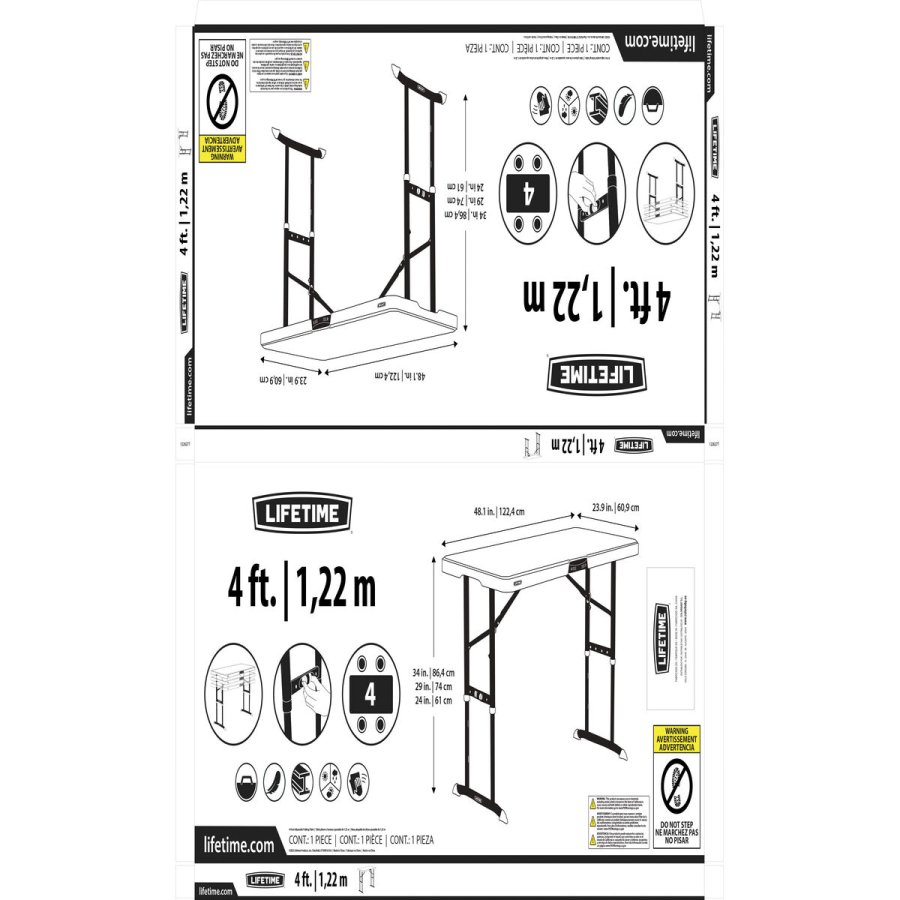 Sammenklappeligt bord Lifetime Fl�defarvet 122 x 86 x 61 cm St�l Plastik #2