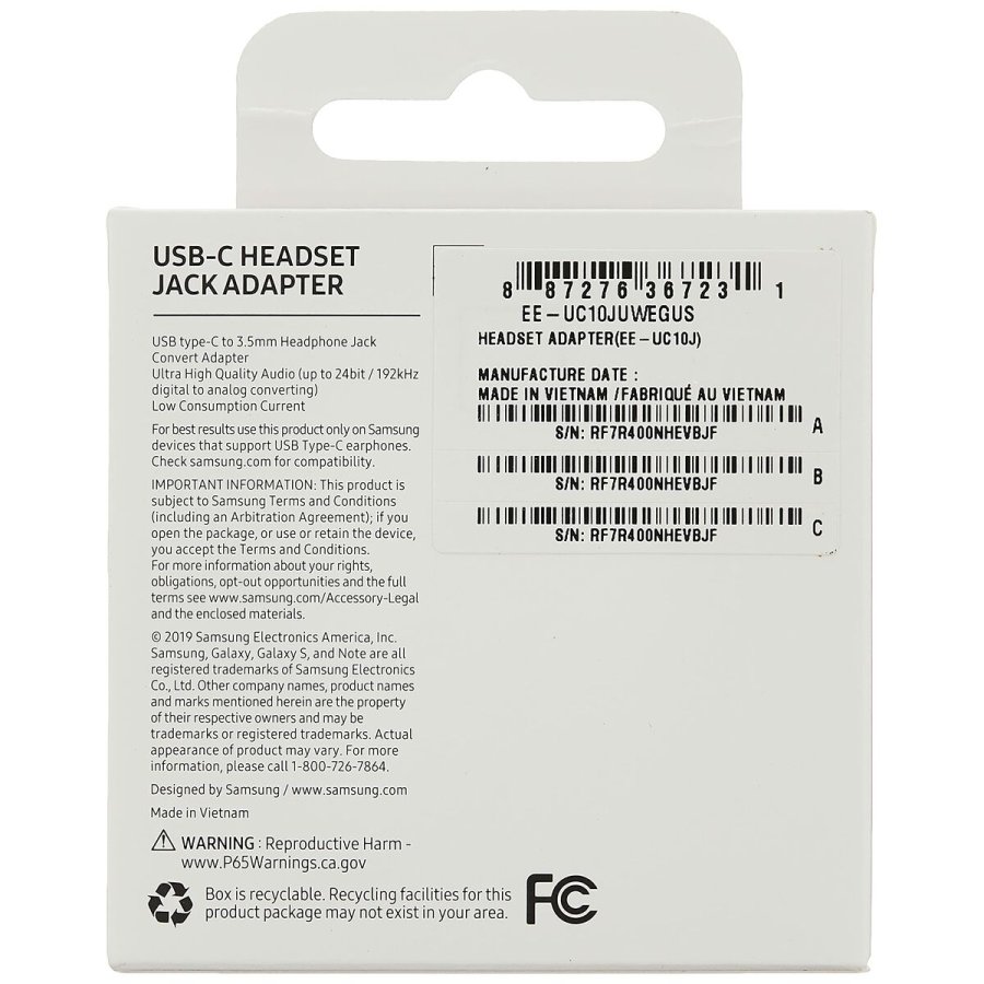USB-C til Jack 3.5 mm-adapter Samsung EE-UC10JUWE Hvid #3
