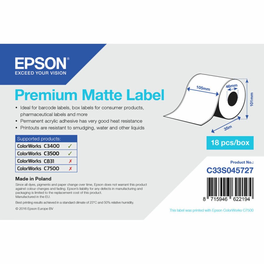 Printer labels Epson C33S045727 Hvid 46 mm (18 enheder) #1