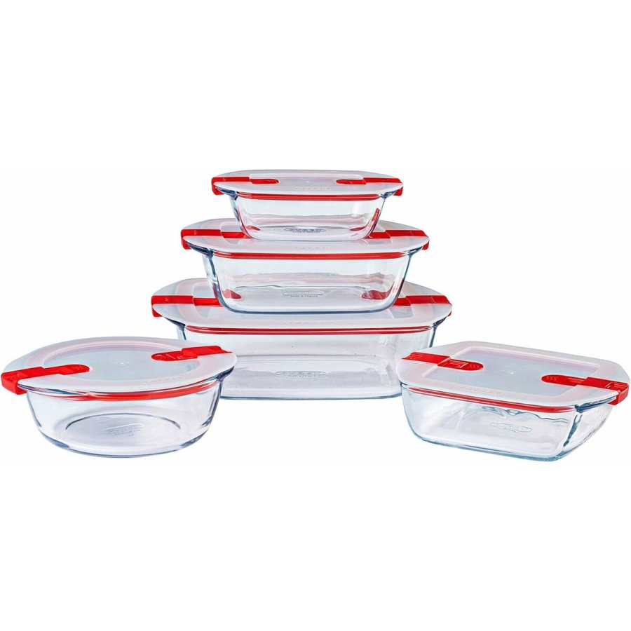 S�t med stabelbare hermetiske k�kkenbeholdere Pyrex Cook & Heat R�d Rektangul�r 5 Dele #6