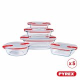 S�t med stabelbare hermetiske k�kkenbeholdere Pyrex Cook & Heat R�d Rektangul�r 5 Dele #7