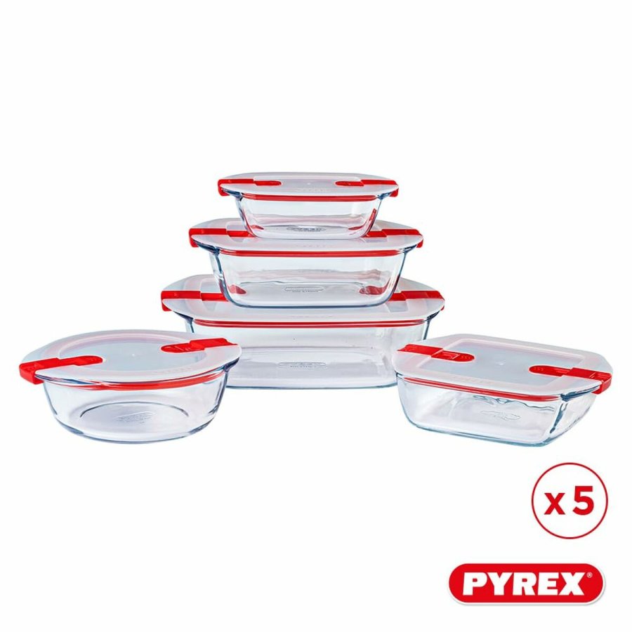 S�t med stabelbare hermetiske k�kkenbeholdere Pyrex Cook & Heat R�d Rektangul�r 5 Dele #7