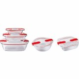 S�t med stabelbare hermetiske k�kkenbeholdere Pyrex Cook & Heat R�d Rektangul�r 5 Dele #1
