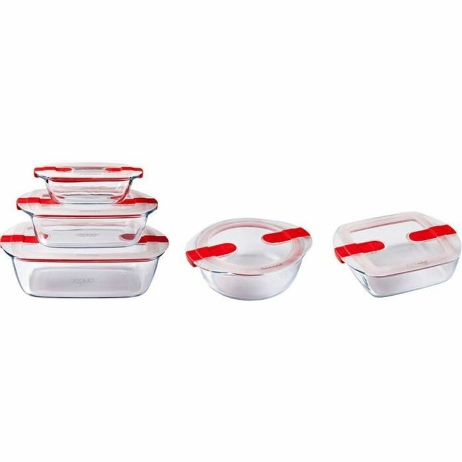 S�t med stabelbare hermetiske k�kkenbeholdere Pyrex Cook & Heat R�d Rektangul�r 5 Dele #1