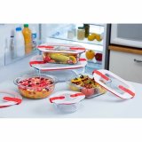 S�t med stabelbare hermetiske k�kkenbeholdere Pyrex Cook & Heat R�d Rektangul�r 5 Dele #2
