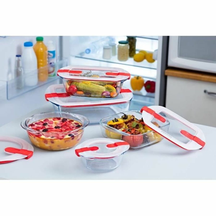 S�t med stabelbare hermetiske k�kkenbeholdere Pyrex Cook & Heat R�d Rektangul�r 5 Dele #2