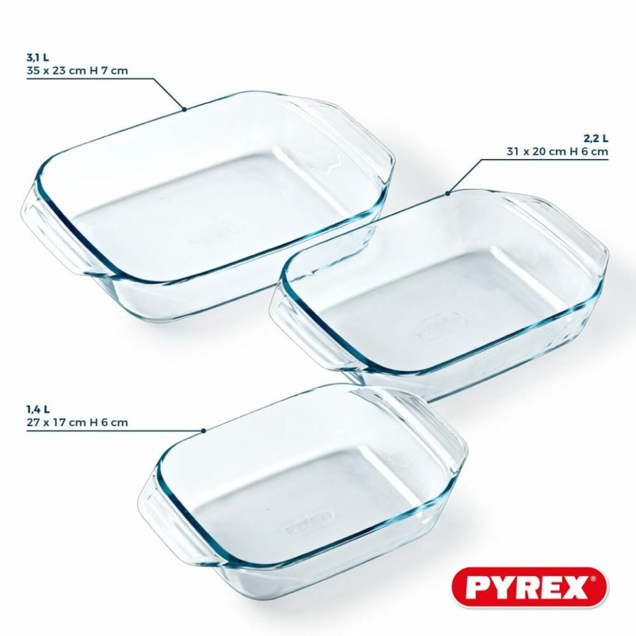 S�t med ovnfaste fade Pyrex Gennemsigtig 3 Dele #5