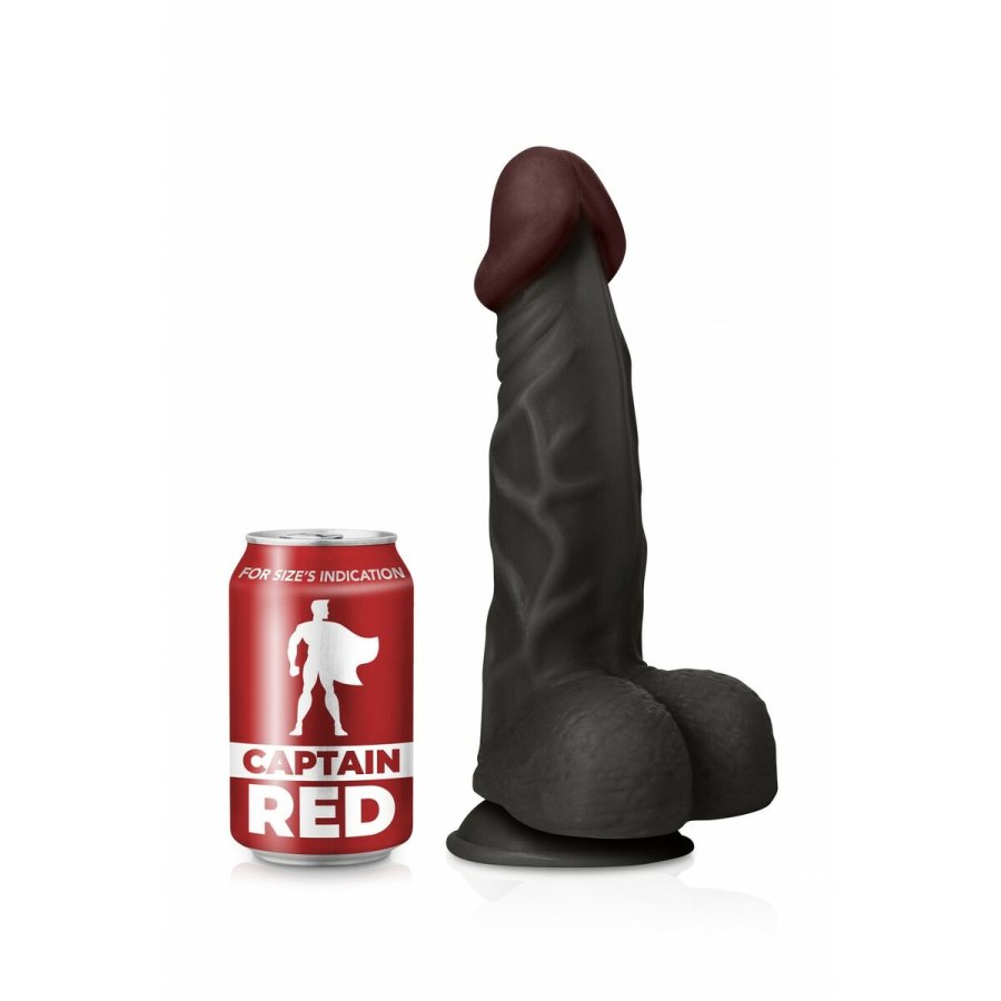 Realistisk Dildo Captain Red TPE Sort 23 cm #5