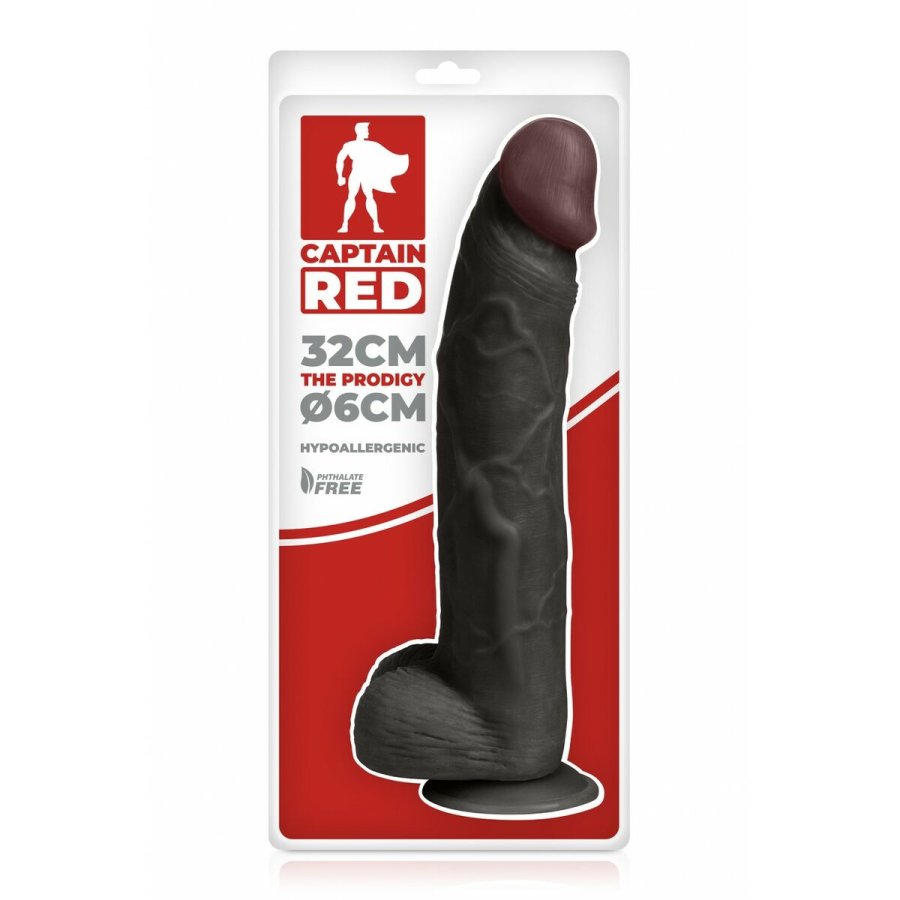 Realistisk Dildo Captain Red Prodigy TPE Sort 34,5 cm #3