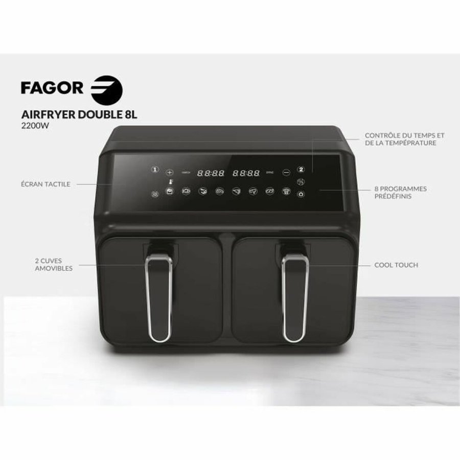 Varmluftsfrituregryde Fagor FG2X4L Sort noir 2200 W 8 L #5