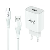 V�goplader + USB A til USB-C-kabel Myway Hvid 12 W #1