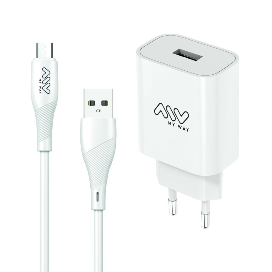 V�goplader + USB A til USB-C-kabel Myway Hvid 12 W #1