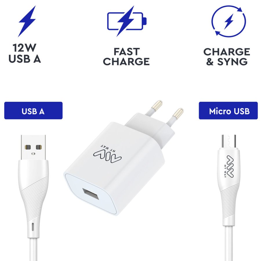 V�goplader + USB A til USB-C-kabel Myway Hvid 12 W #4