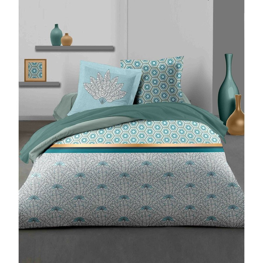 Dynebetrk st HOME LINGE PASSION Hvid Grn Smaragdgrn Dobbelt seng 240 x 260 cm #9