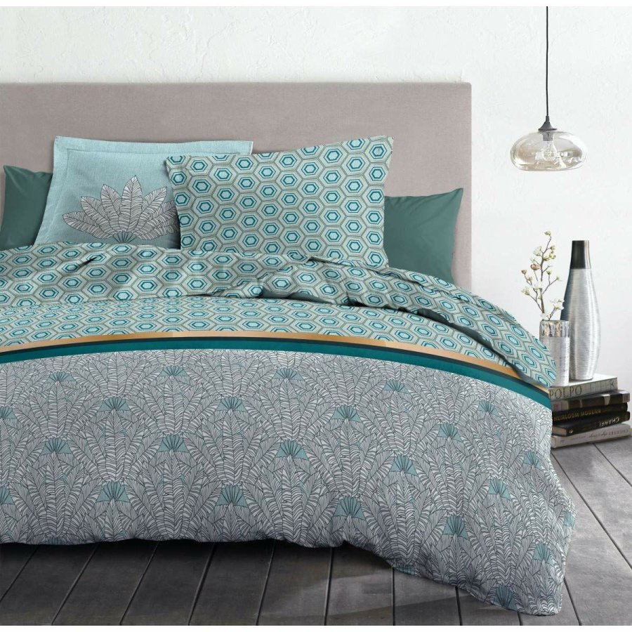 Dynebetrk st HOME LINGE PASSION Hvid Grn Smaragdgrn Dobbelt seng 240 x 260 cm #13