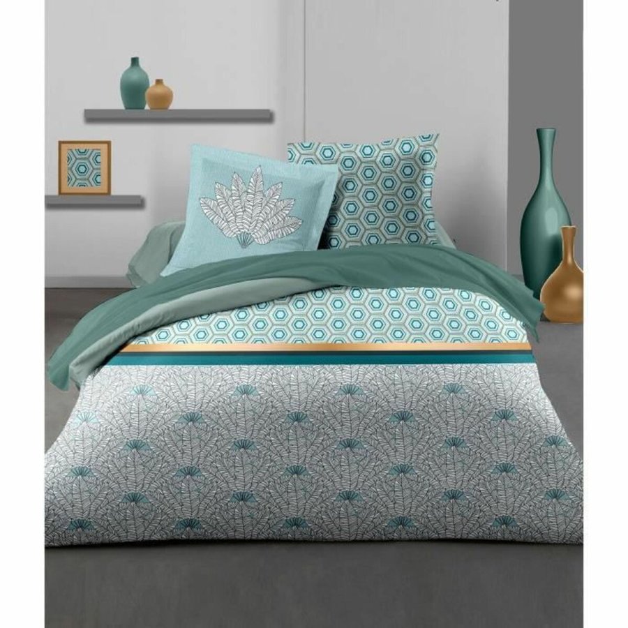 Dynebetrk st HOME LINGE PASSION Hvid Grn Smaragdgrn Dobbelt seng 240 x 260 cm #5