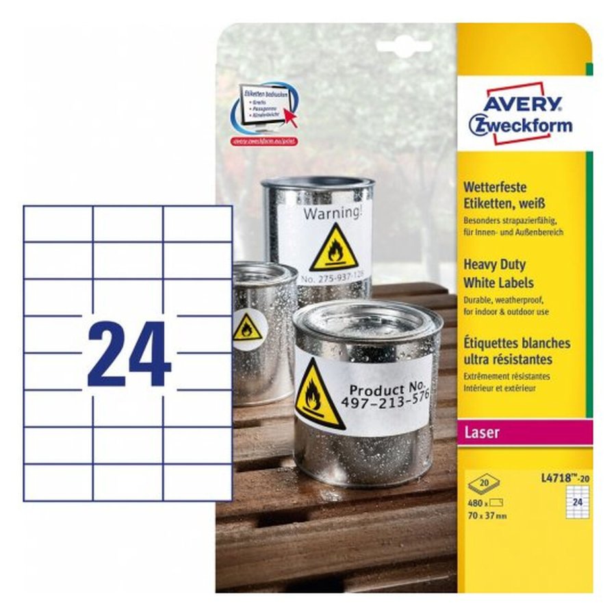 Selvklbende etiketter Avery 20 Ark Hvid 70 x 37 mm #2