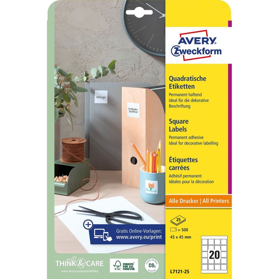 Selvklbende etiketter Avery Hvid 25 Ark 45 x 45 mm #1