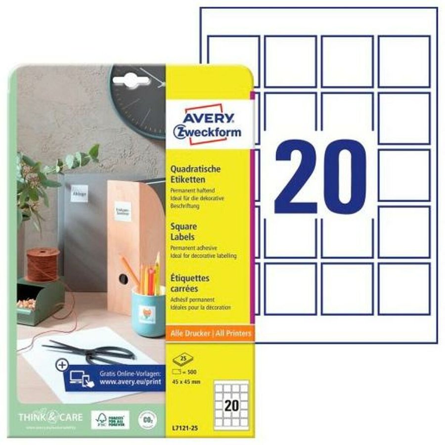 Selvklbende etiketter Avery Hvid 25 Ark 45 x 45 mm #3