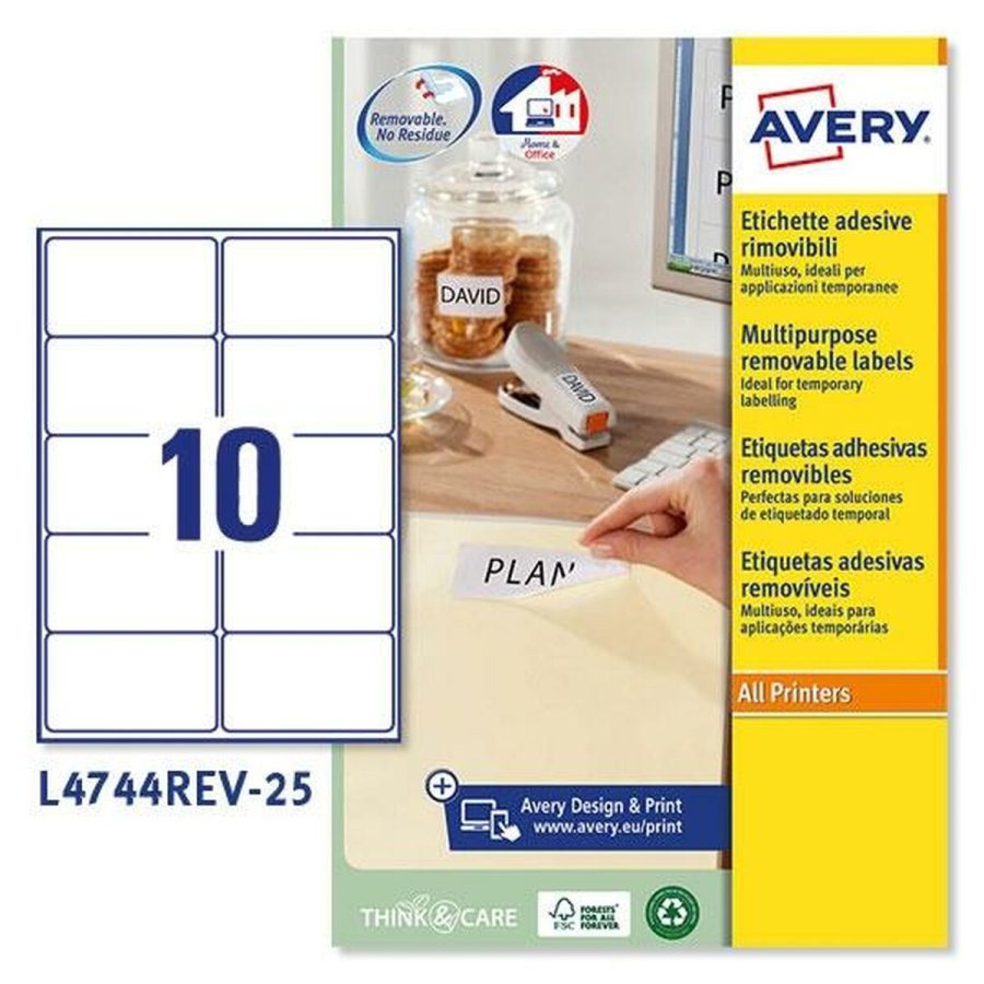 Printer labels Avery L4744REV Hvid 25 Ark 96 x 50,8 mm (5 enheder) #2
