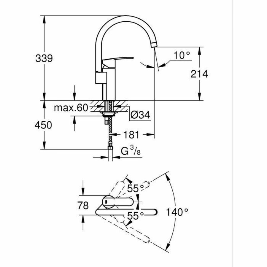 Kitchen Tap Grohe Wave Cosmopolitan - 32449001 C-formet Metal #3