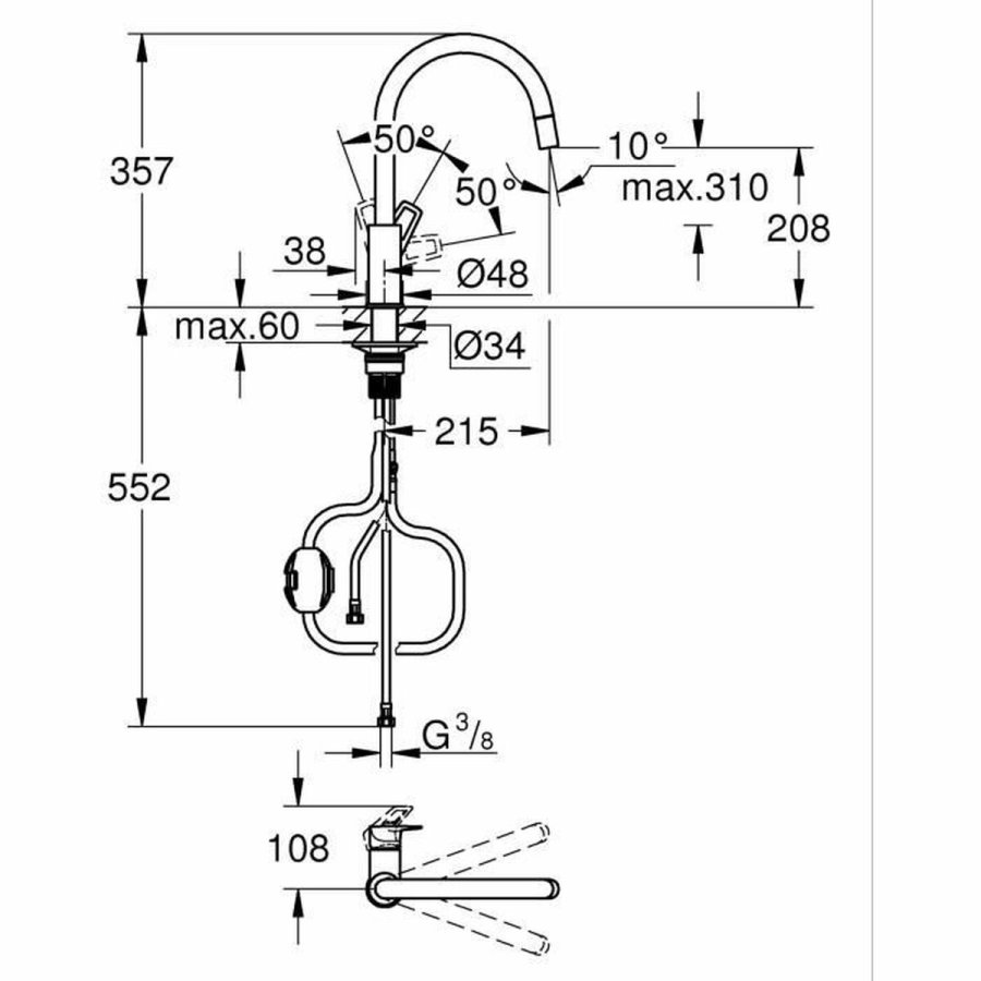 Hane med blandingsbatteri Grohe StartLoop C-formet Kobber #3