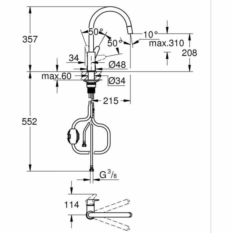 Hane med blandingsbatteri Grohe Kobber C-formet #2