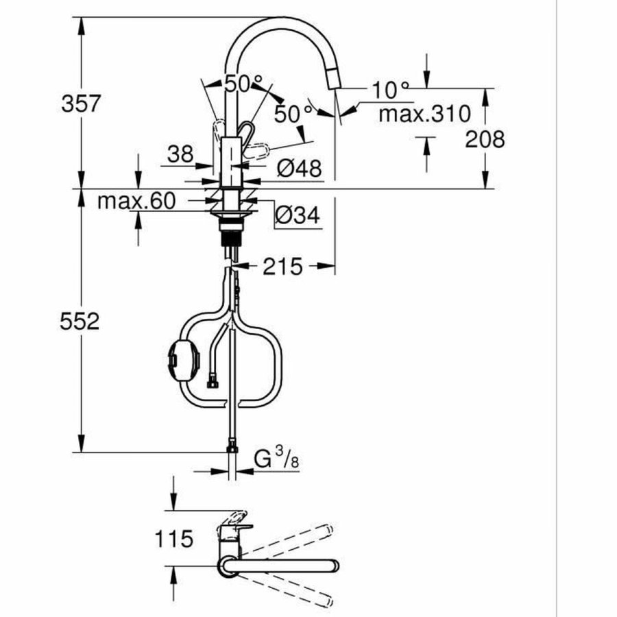 Hane med blandingsbatteri Grohe Start Flow - 30569000 Kobber C-formet #2