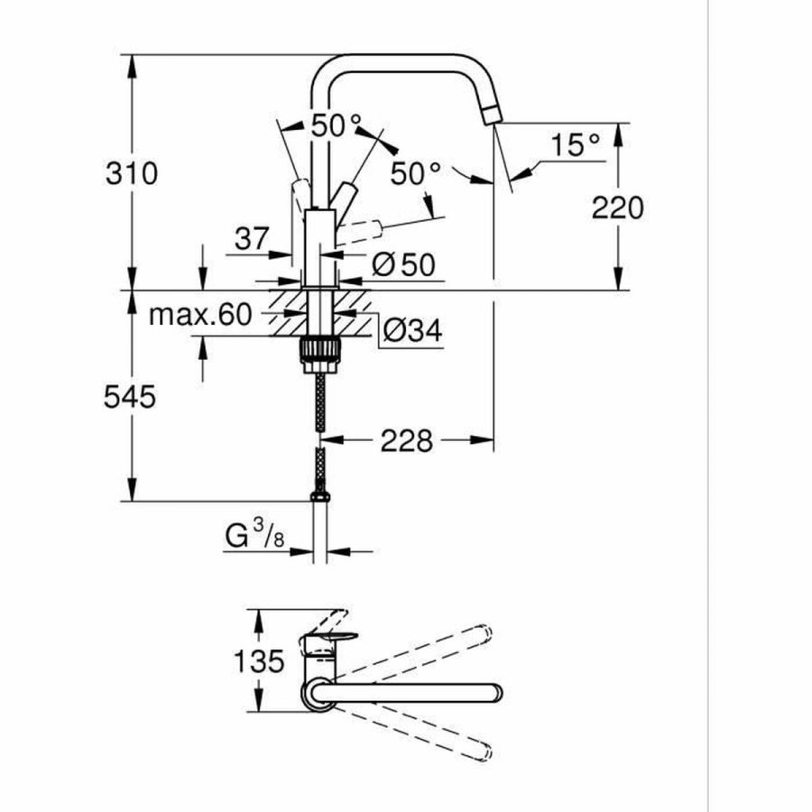 Hane med blandingsbatteri Grohe GROHE Start Sort Mat bagp Kobber C-formet #3
