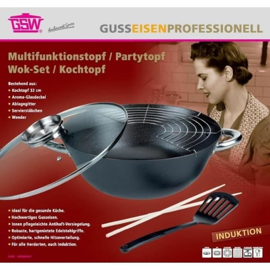 Wok Pande GSW Stl Smedet stl  32 cm 4 Dele #2