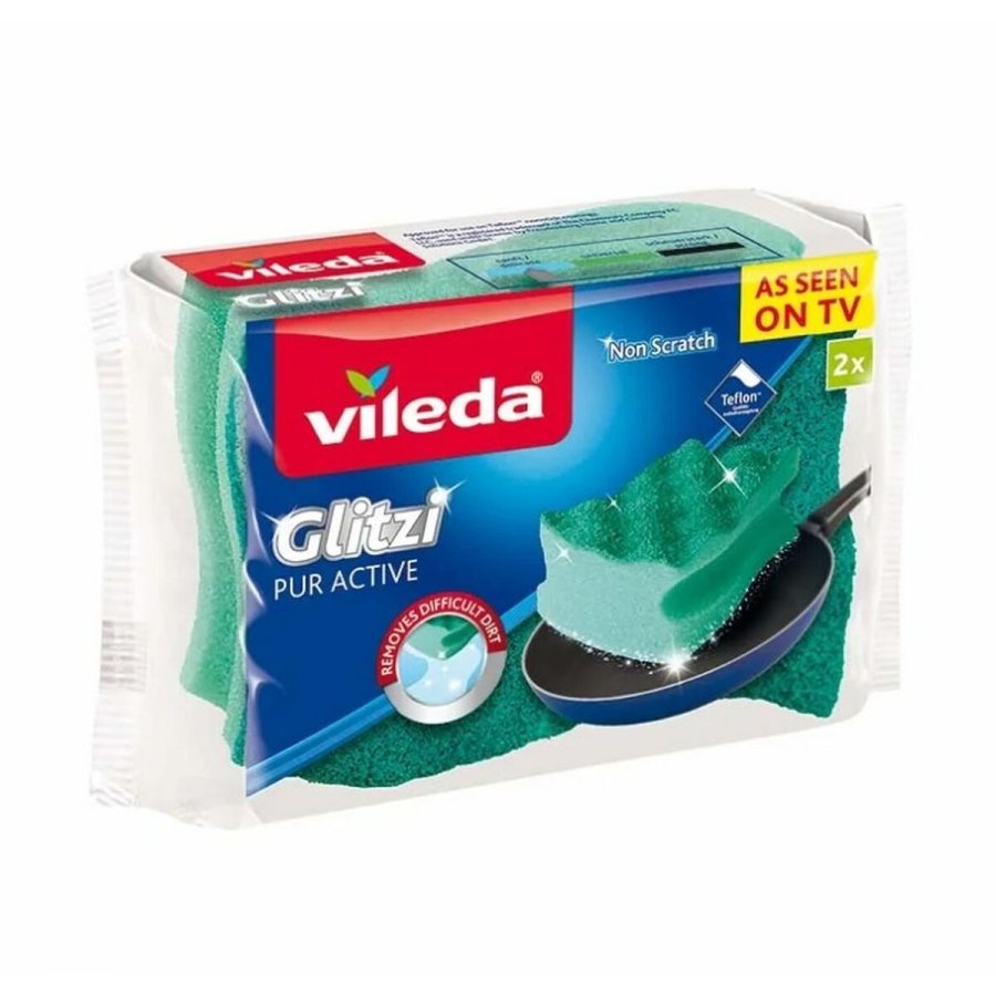 Svamp Vileda Glitzi Pur Active Grn Polyuretan 60 x 4 x 90 cm (2 enheder) #1