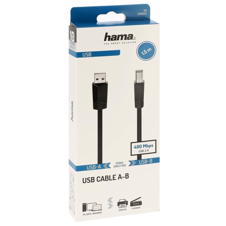 USB 2.0 A til USB B-kabel Hama 00200602 Sort #3