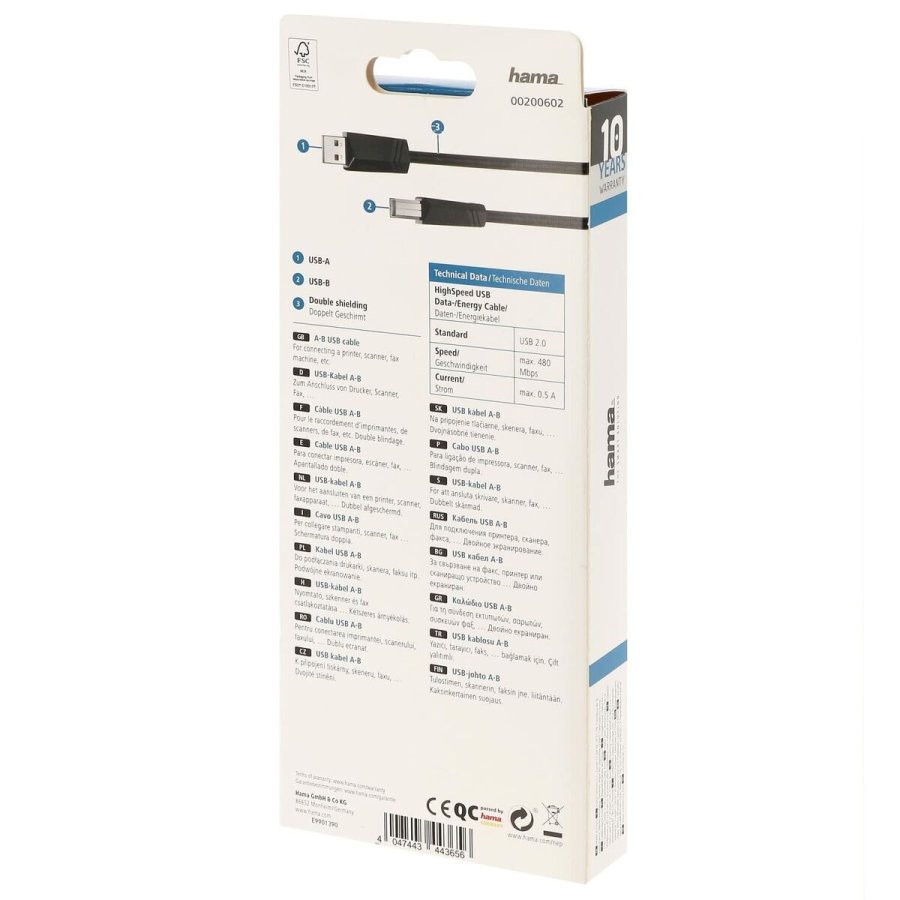 USB 2.0 A til USB B-kabel Hama 00200602 Sort #4