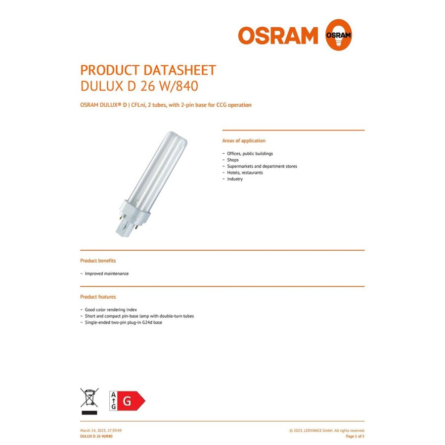 Lavenergi p�re Osram 26 W G24D-3 4000 K #5