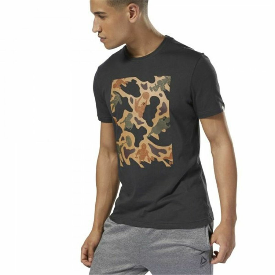 Kort�rmet T-shirt til M�nd Reebok Sportswear Training Camouflage Sort #4