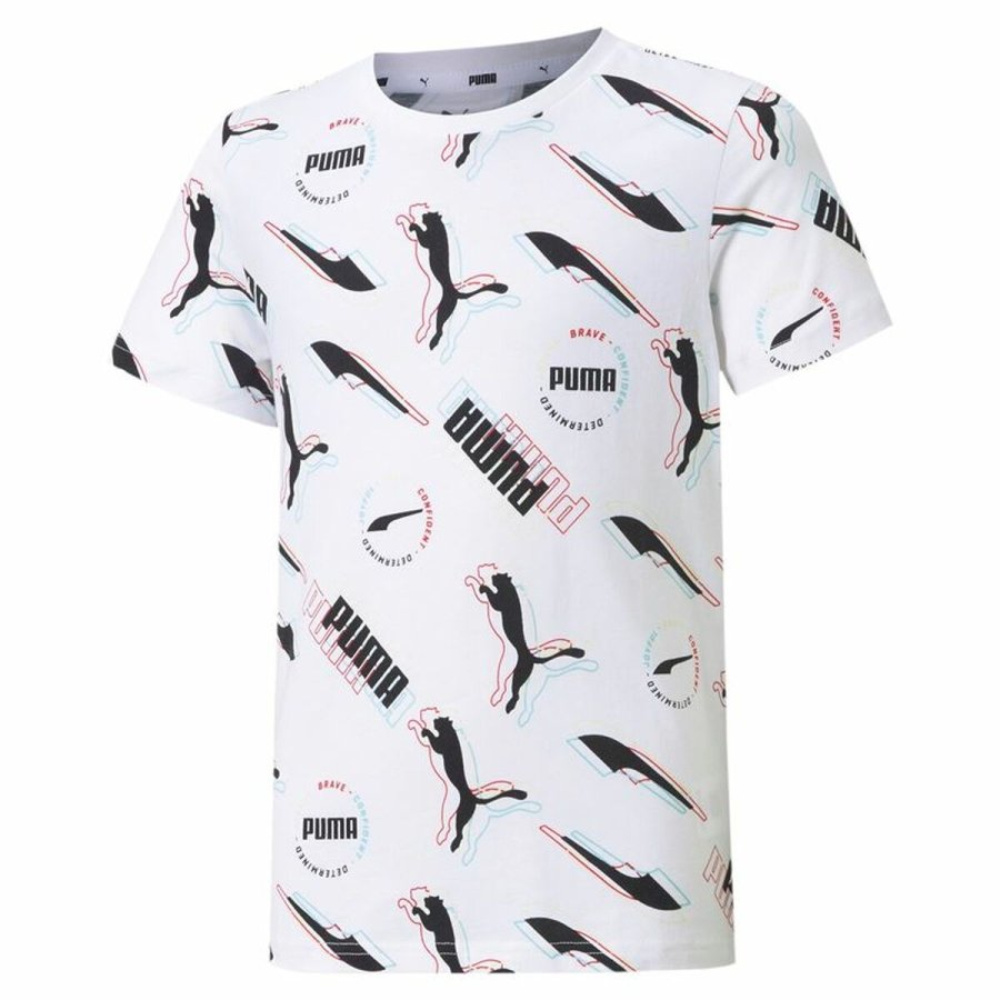 B�rne Kort�rmet T-shirt Puma AOP Hvid #1