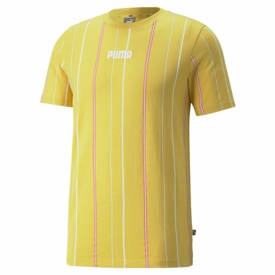 Kortrmet T-shirt til Mnd Puma Modern Basics Stripe M Gul #1