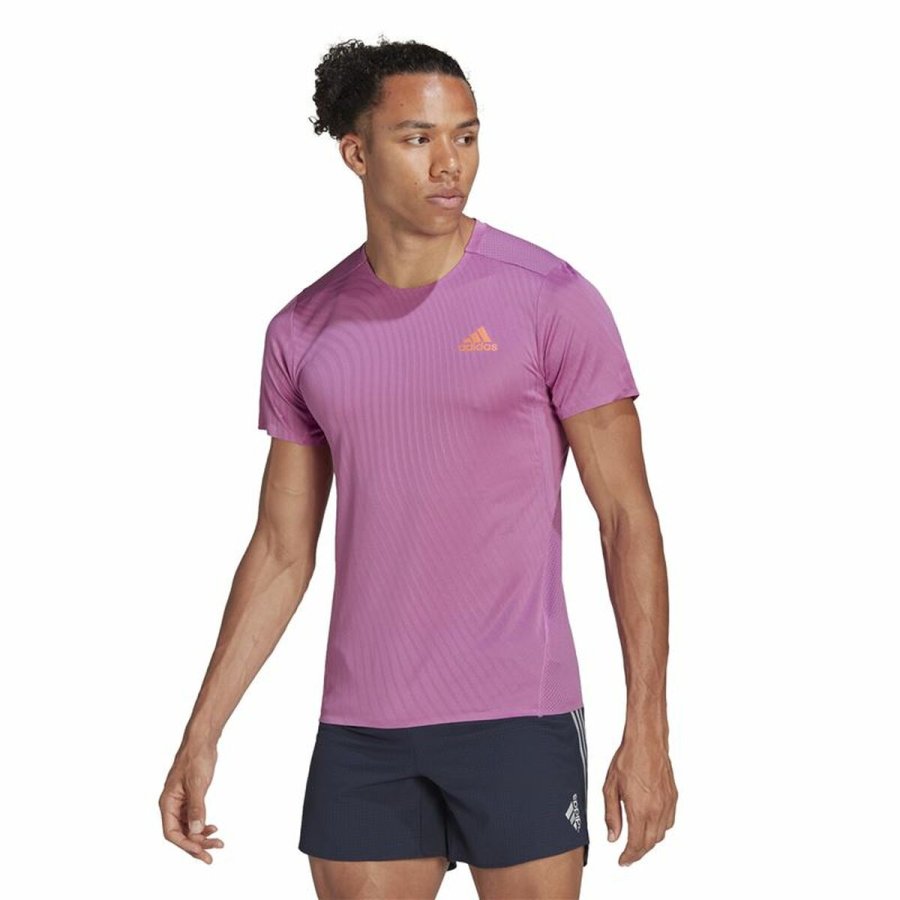 Kort�rmet T-shirt til M�nd Adidas Adizero Speed M�rk pink #1