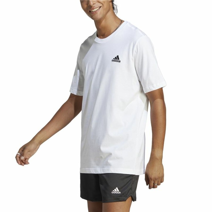 Kortrmet T-shirt til Mnd Adidas Essentials Hvid #4