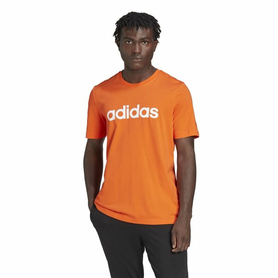 Kortrmet T-shirt til Mnd Adidas  Essentials Embroidered Linear Orange #7