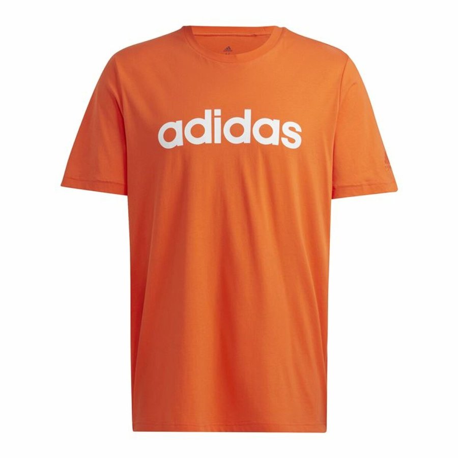 Kortrmet T-shirt til Mnd Adidas  Essentials Embroidered Linear Orange #4