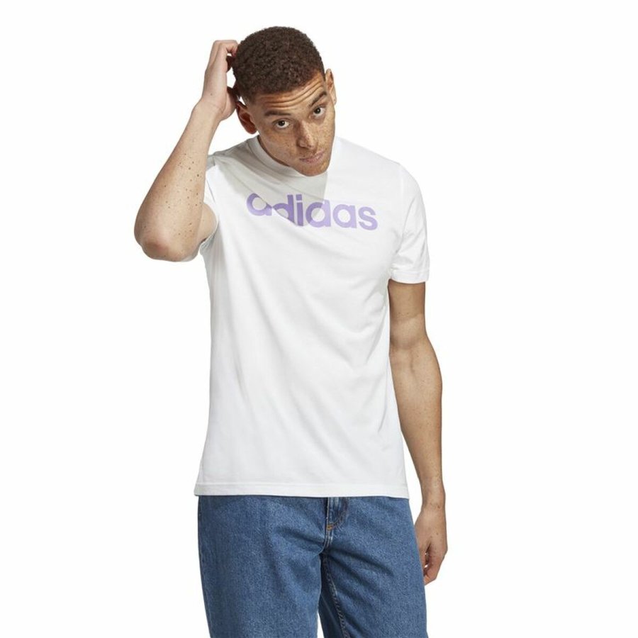 Kortrmet T-shirt til Mnd Adidas Essentials Hvid #5