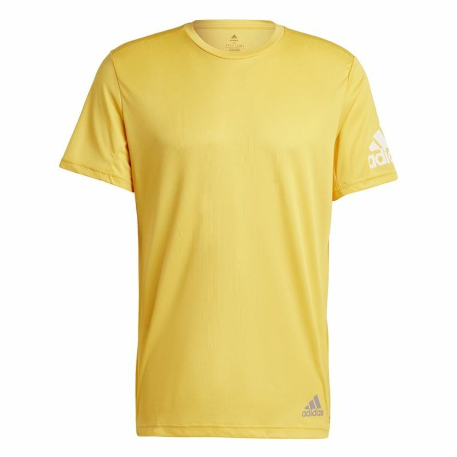 Kortrmet T-shirt til Mnd Adidas Run It Gul #1