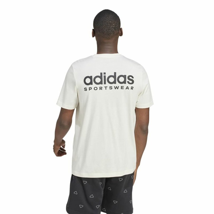 Kortrmet T-shirt til Mnd Adidas Molded Linear Hvid Natur #3