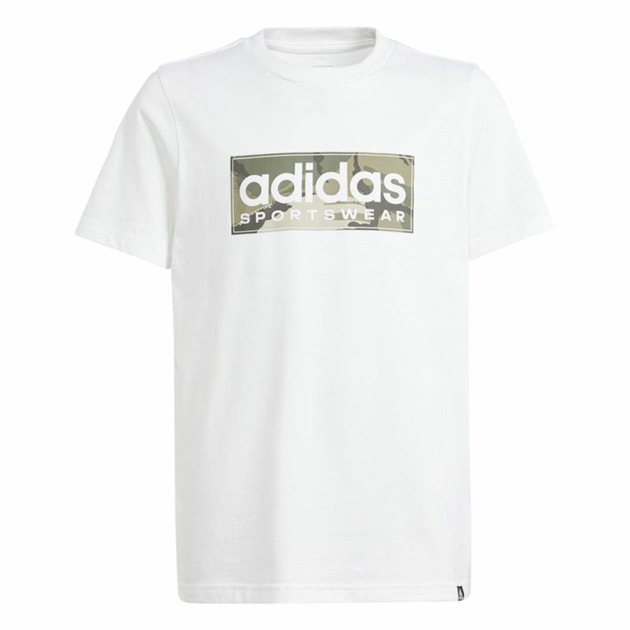 Kortrmet T-shirt til Brn Adidas B Camo Lin Hvid #1