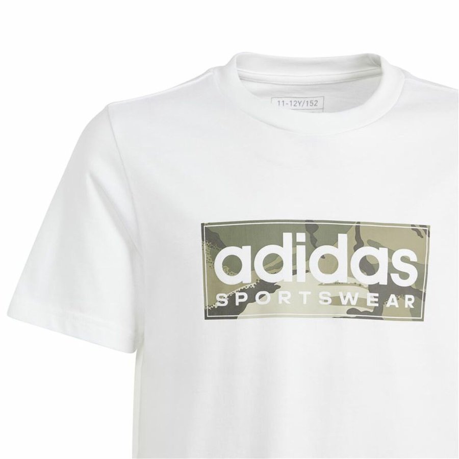 Kortrmet T-shirt til Brn Adidas B Camo Lin Hvid #4